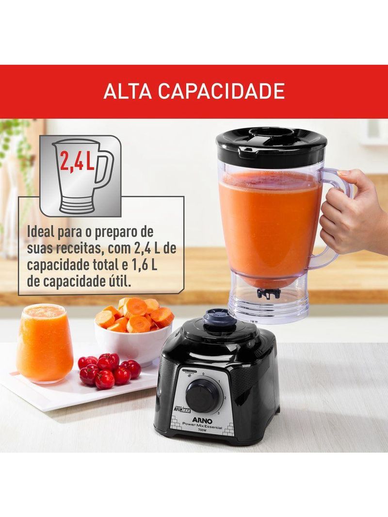 Liquidificador arno power mix essential lq19 700w jarra 2,4l 3 velocidades preto