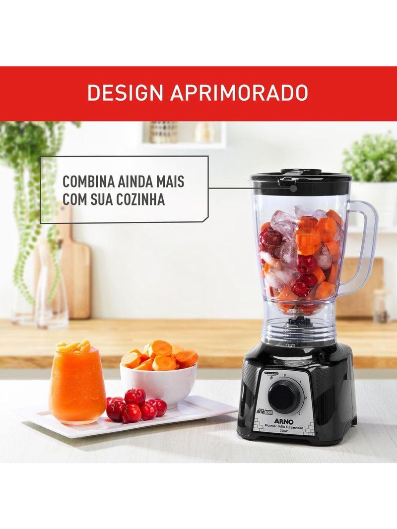 Liquidificador arno power mix essential lq19 700w jarra 2,4l 3 velocidades preto