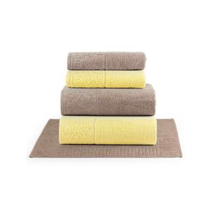 Jogo de banho blume toalhas macias 100% algodão fio penteado 5 peças amarelo e bege