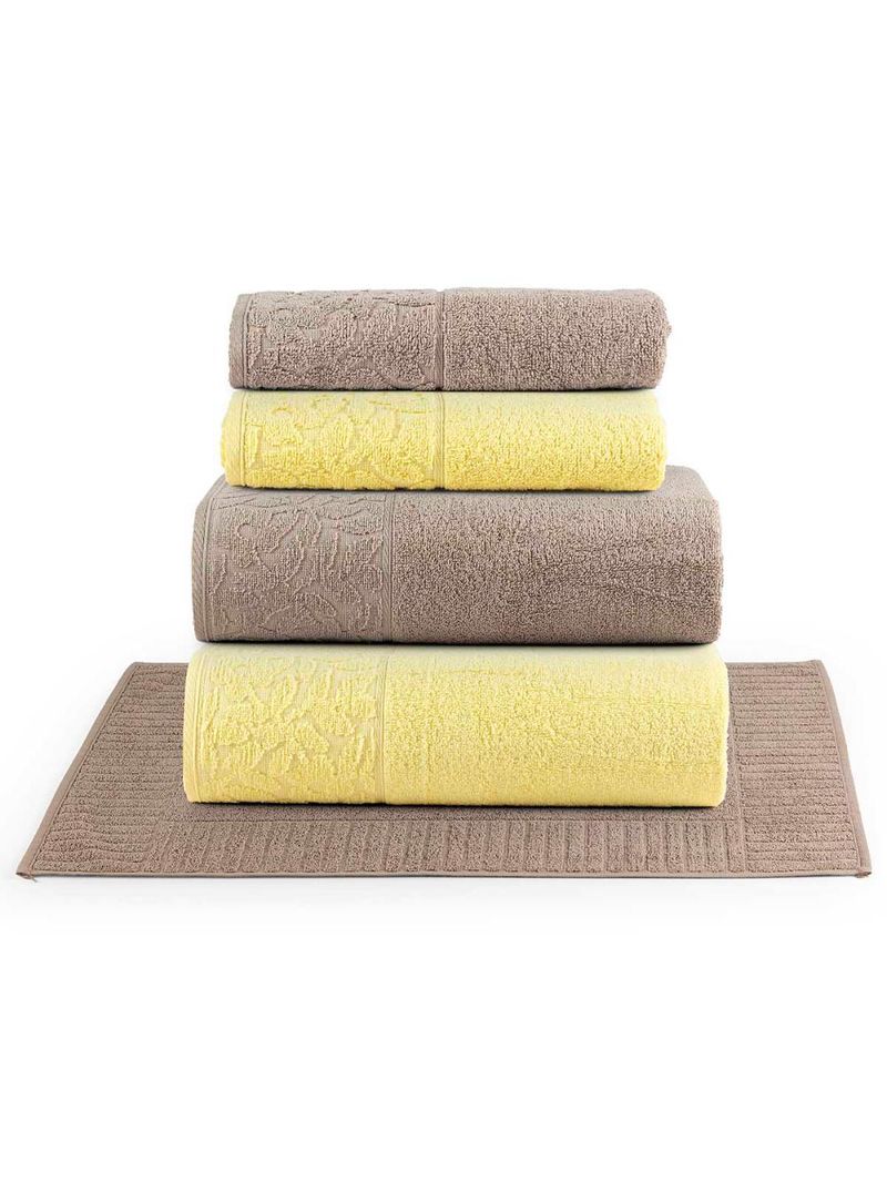 Jogo de banho blume toalhas macias 100% algodão fio penteado 5 peças amarelo e bege