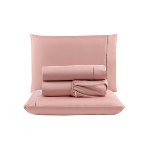 Jogo cama lençol unique queen micro percal 400 fios ponto palito 4 peças - rosê