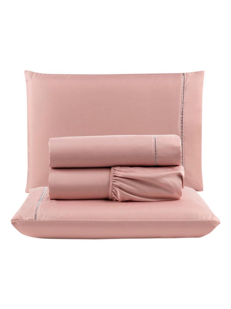 Jogo cama lençol unique queen micro percal 400 fios ponto palito 4 peças - rosê
