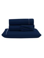 Jogo cama lençol unique solteiro micro percal 400 fios ponto palito 3 peças - azul marinho