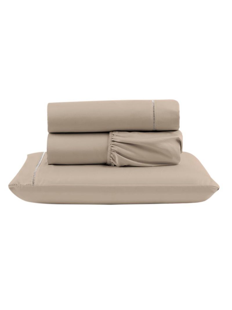 Jogo cama lençol unique solteiro micro percal 400 fios ponto palito 3 peças - avelã