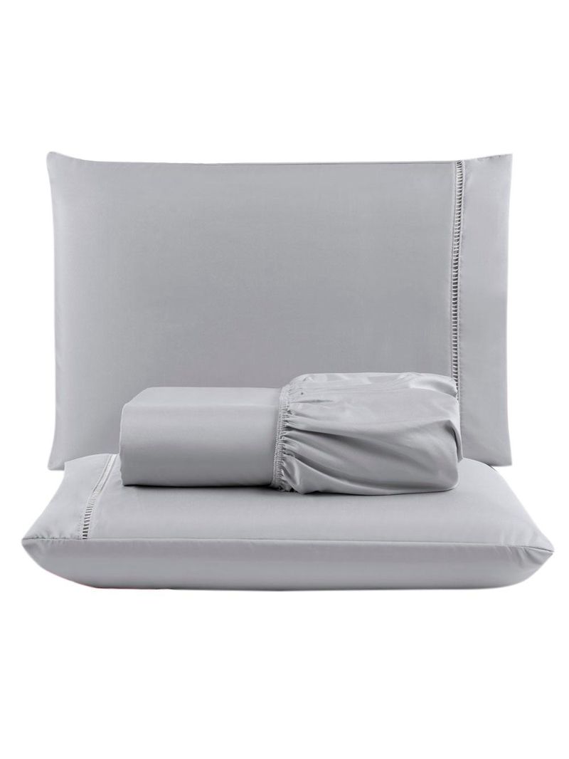 Jogo cama lençol unique queen micro percal 400 fios ponto palito 3 peças - cinza