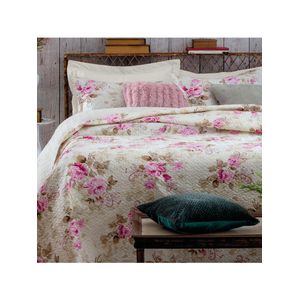 Kit Cobre Leito Colcha Mix King Estampado Dupla Face Floral 3 Peças - Diana