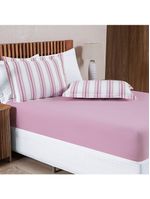 Jogo Cama Lençol Daily King Malha 100% Algodão Listrado 3 Peças - Rosê