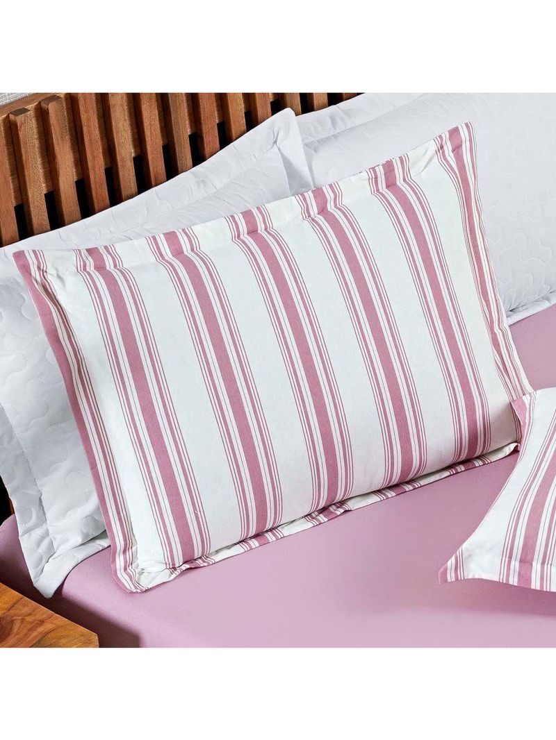 Jogo Cama Lençol Daily King Malha 100% Algodão Listrado 3 Peças - Rosê