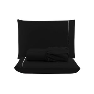 Jogo cama lençol unique king micro percal 400 fios ponto palito 3 peças - preto