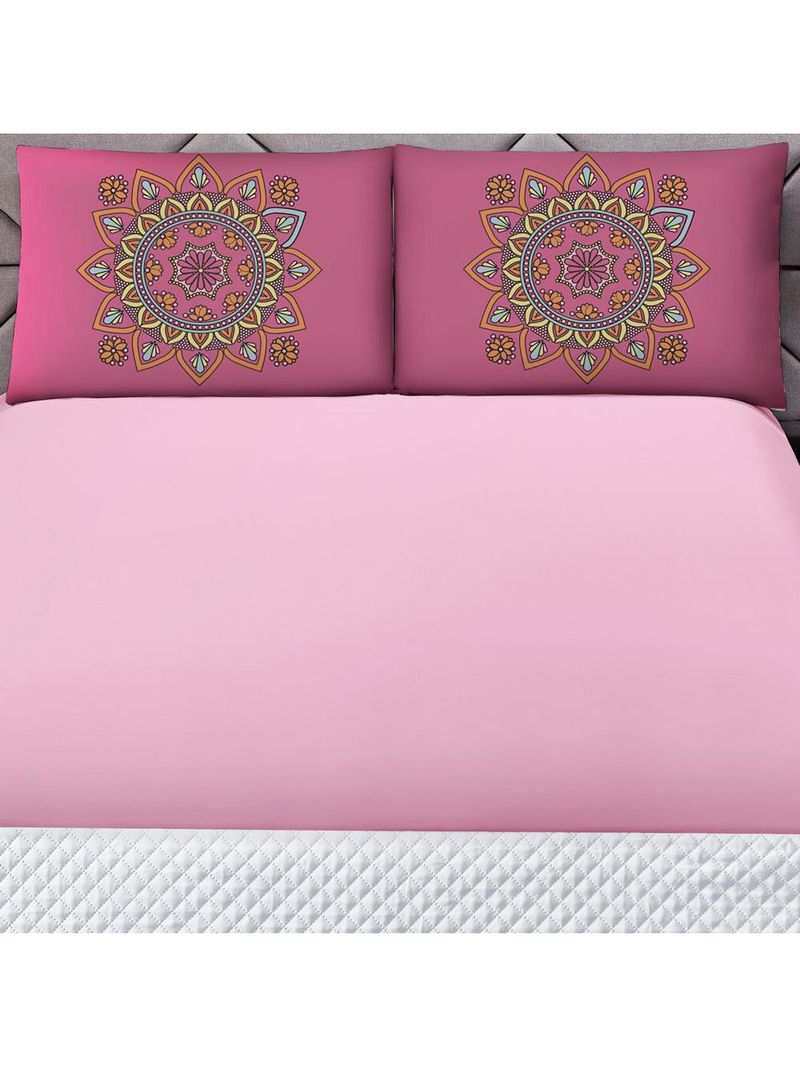 Jogo cama lençol shine king microfibra 180 fios 3 peças - mandala rosa