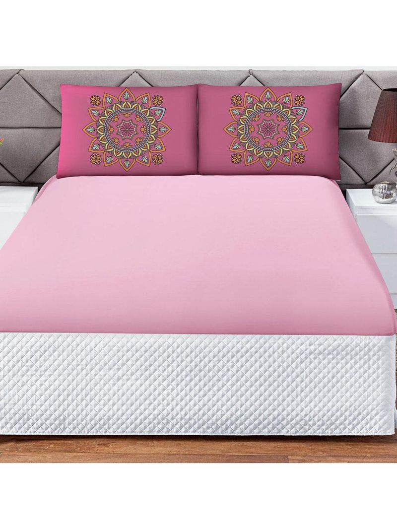 Jogo cama lençol shine king microfibra 180 fios 3 peças - mandala rosa