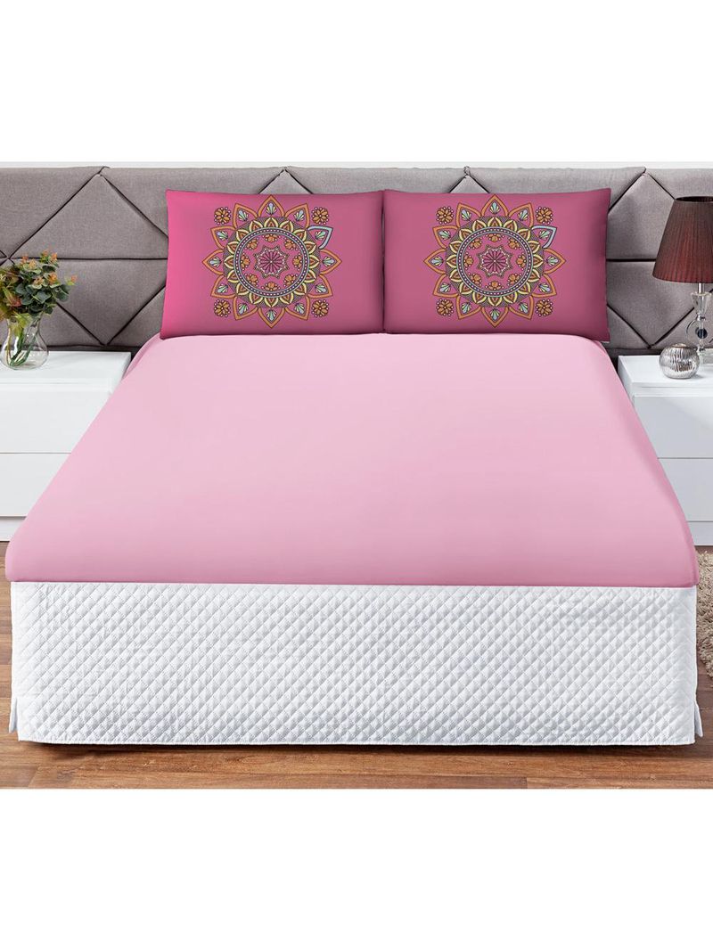 Jogo cama lençol shine king microfibra 180 fios 3 peças - mandala rosa