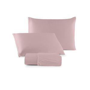 Jogo cama lençol sonnet casal padrão malha lisa 100% algodão macio 3 peças - rosê