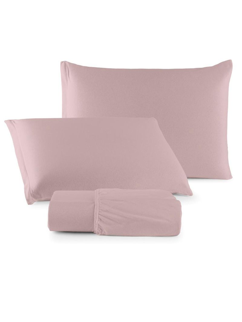 Jogo cama lençol sonnet casal padrão malha lisa 100% algodão macio 3 peças - rosê