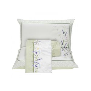 Jogo cama lençol santorini queen estampa florida percal 300 fios 4 peças - verde lavanda