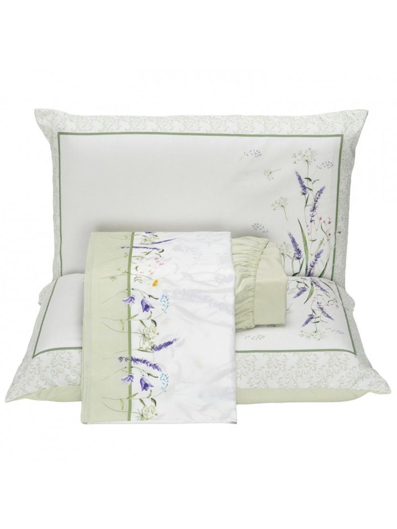 Jogo cama lençol santorini queen estampa florida percal 300 fios 4 peças - verde lavanda