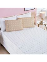 Jogo cama lençol meggy poá king bolinhas micropercal 200 fios 3 peças - bege
