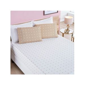 Jogo cama lençol meggy poá king bolinhas micropercal 200 fios 3 peças - bege