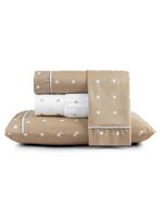 Jogo cama lençol meggy poá queen bolinhas micropercal 200 fios 4 peças - bege