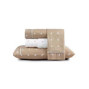 Jogo cama lençol meggy poá queen bolinhas micropercal 200 fios 4 peças - bege