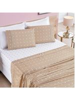 Jogo cama lençol meggy poá queen bolinhas micropercal 200 fios 4 peças - bege