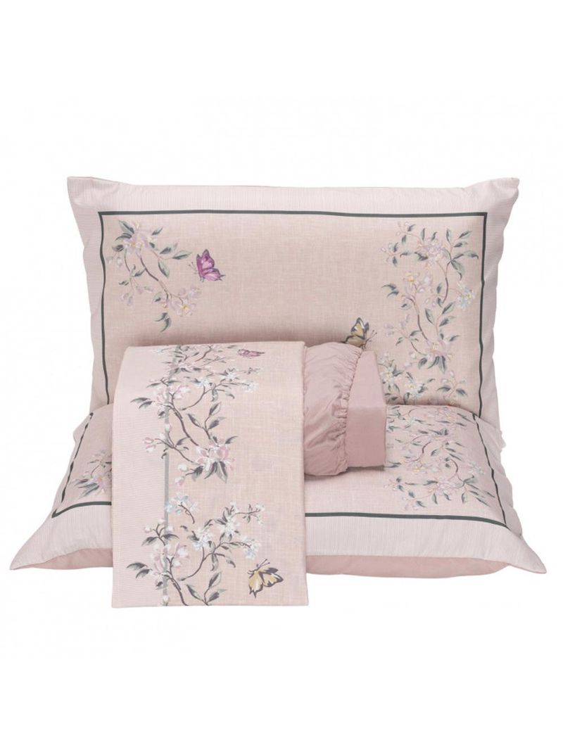 Jogo cama lençol santorini king estampa florida percal 300 fios 4 peças - ramos malva