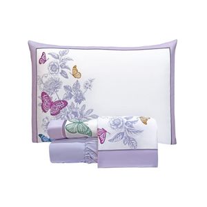 Jogo cama lençol santorini queen estampapd percal 300 fios 4 peças borboletas lilás