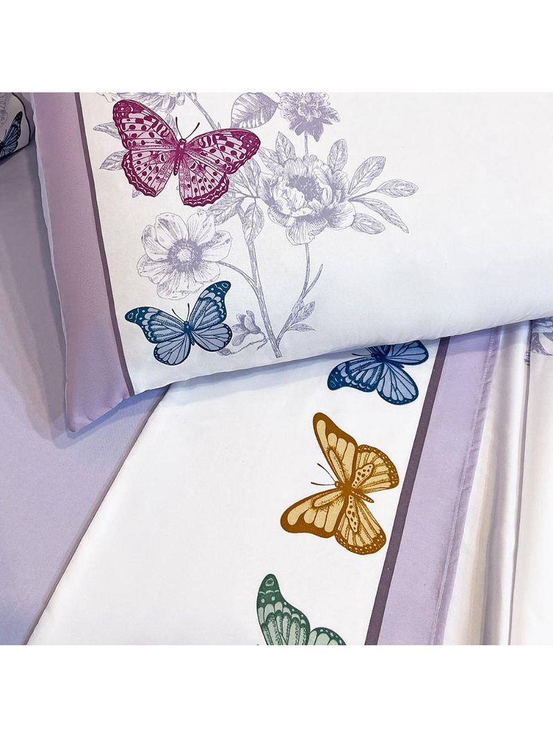 Jogo cama lençol santorini queen estampapd percal 300 fios 4 peças borboletas lilás