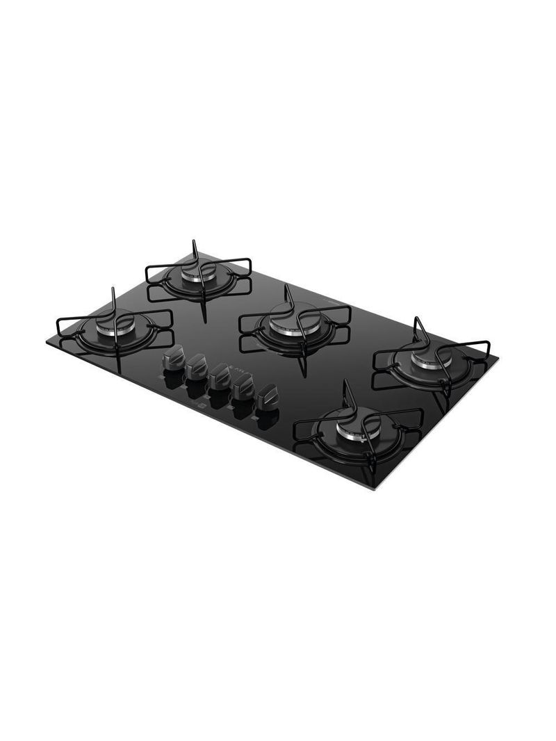 Cooktop 5 Bocas Preto Mesa De Vidro Atlas Agile Up Mega Chama Bivolt