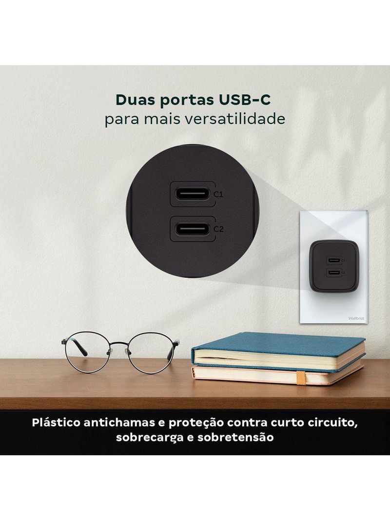 Carregador Ultrarrápido 45w Com 2 Portas Usb-c Gan Ec20 4820