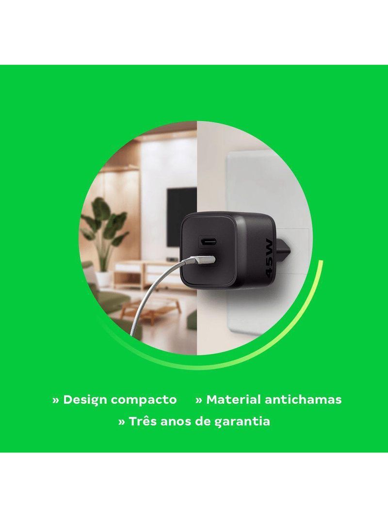 Carregador Ultrarrápido 45w Com 2 Portas Usb-c Gan Ec20 4820