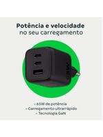 Carregador Ultrarrápido 65w Com 3 Portas Usb 1 Usb-a + 2 Us