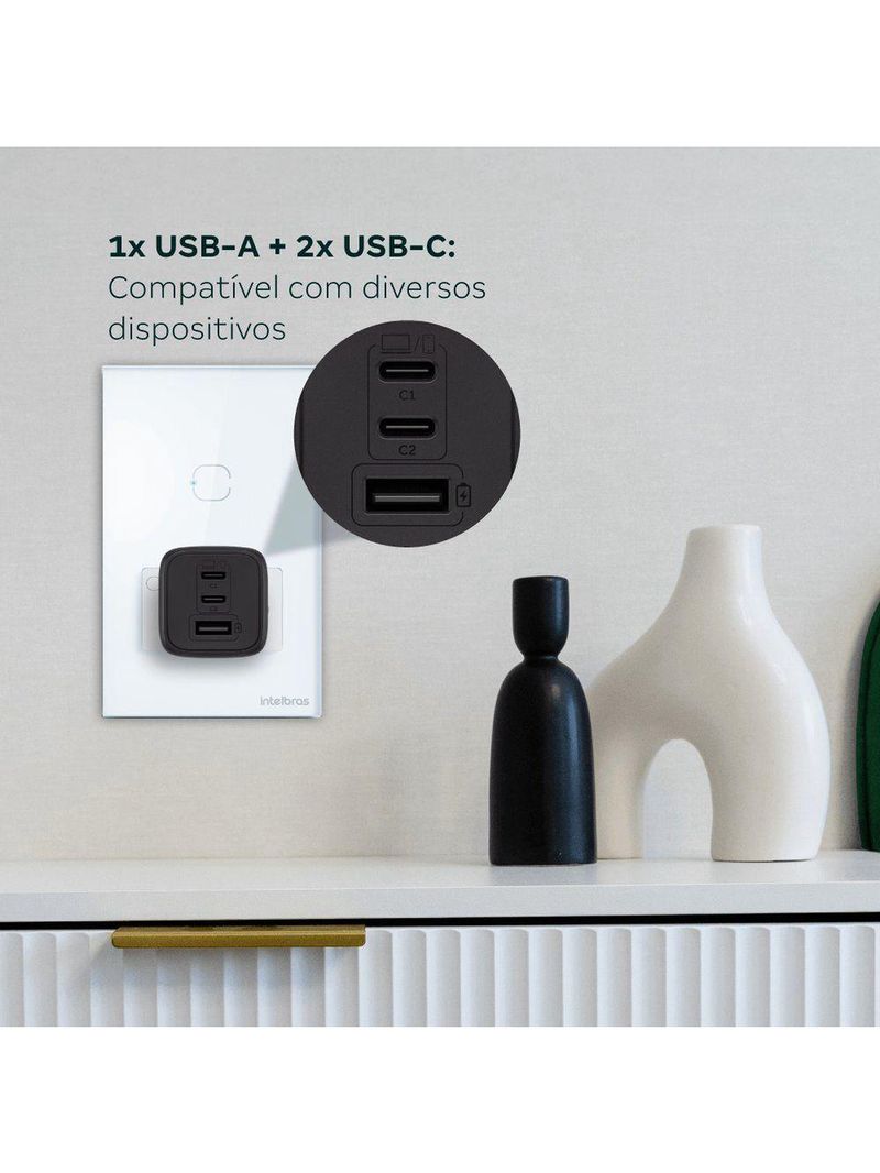 Carregador Ultrarrápido 65w Com 3 Portas Usb 1 Usb-a + 2 Us