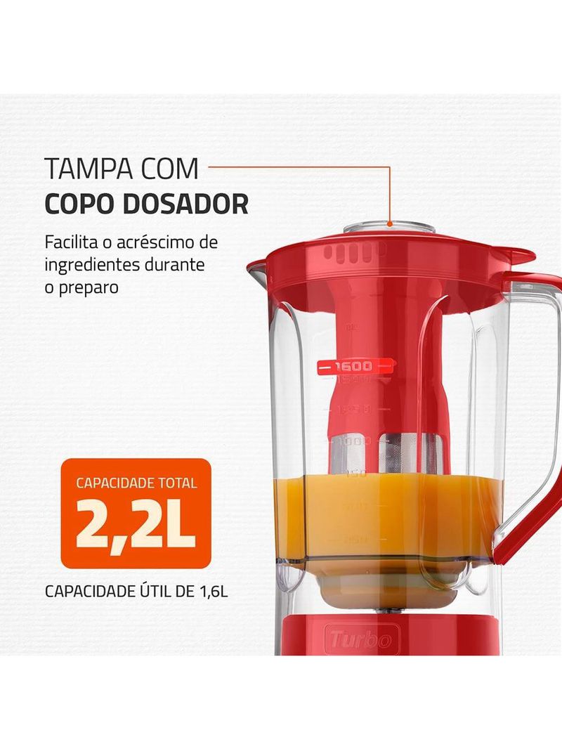 Liquidificador mondial turbo power l99-fr 2,2l 500w 3 velocidades vermelho