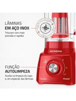 Liquidificador mondial turbo power l99-fr 2,2l 500w 3 velocidades vermelho