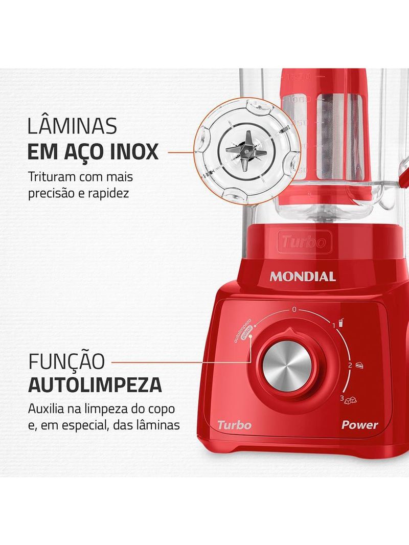 Liquidificador mondial turbo power l99-fr 2,2l 500w 3 velocidades vermelho