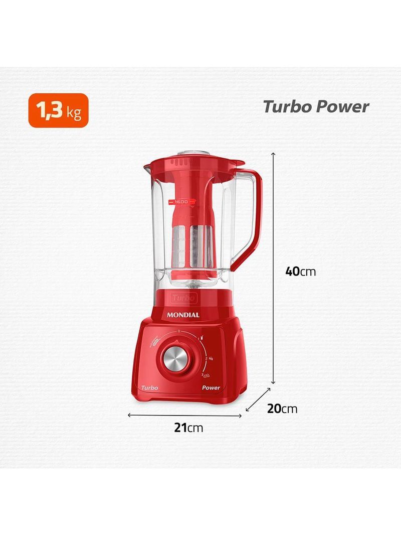 Liquidificador mondial turbo power l99-fr 2,2l 500w 3 velocidades vermelho