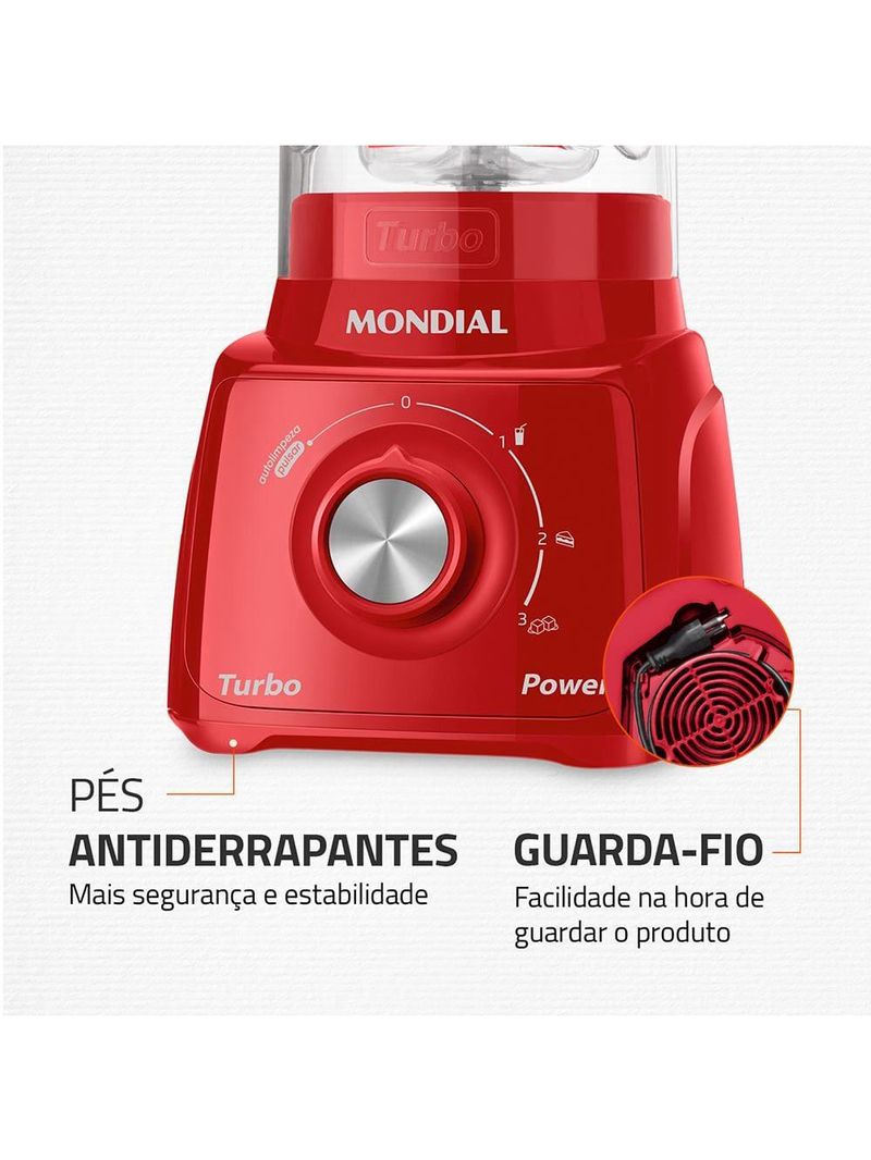 Liquidificador mondial turbo power l99-fr 2,2l 500w 3 velocidades vermelho