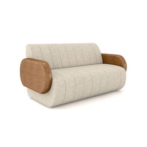 Sofá 2 Lugares Sala Living Orgânico 148cm Fávara K01 Couríssimo Whisky Linho Champanhe - Lyam Decor