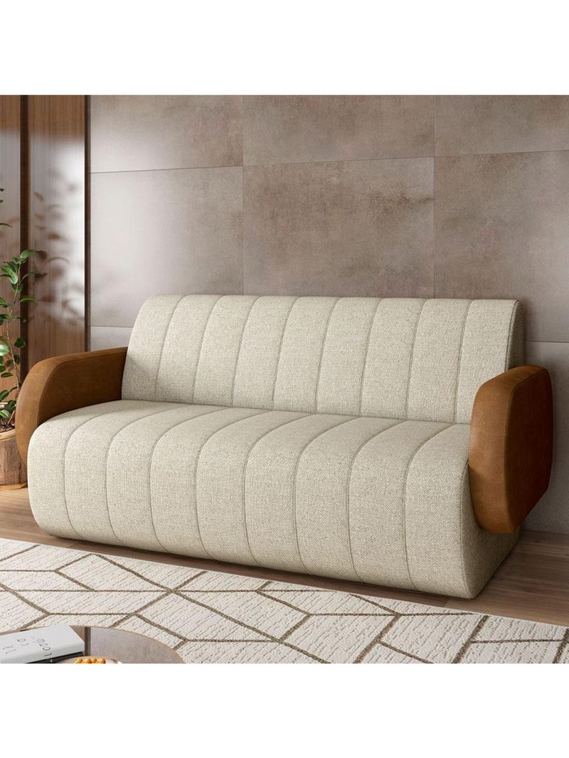 Sofá 2 Lugares Sala Living Orgânico 148cm Fávara K01 Couríssimo Whisky Linho Champanhe - Lyam Decor
