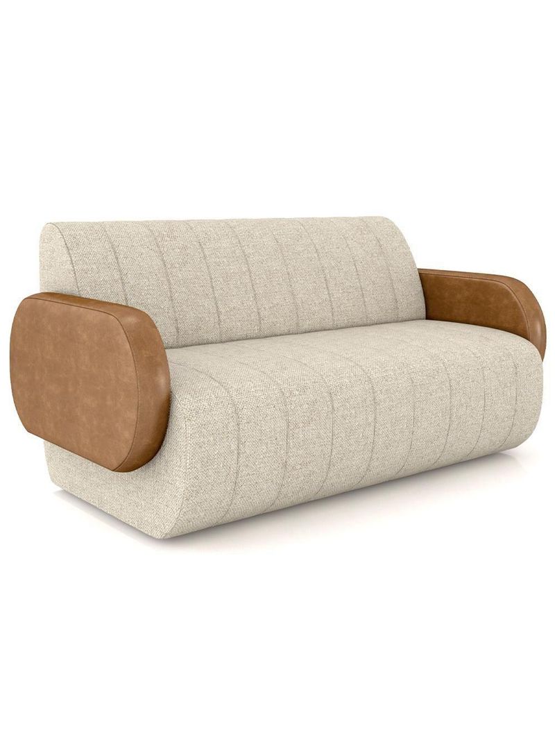 Sofá 3 Lugares Sala Living Orgânico 188cm Fávara K01 Couríssimo Whisky Linho Champanhe - Lyam Decor