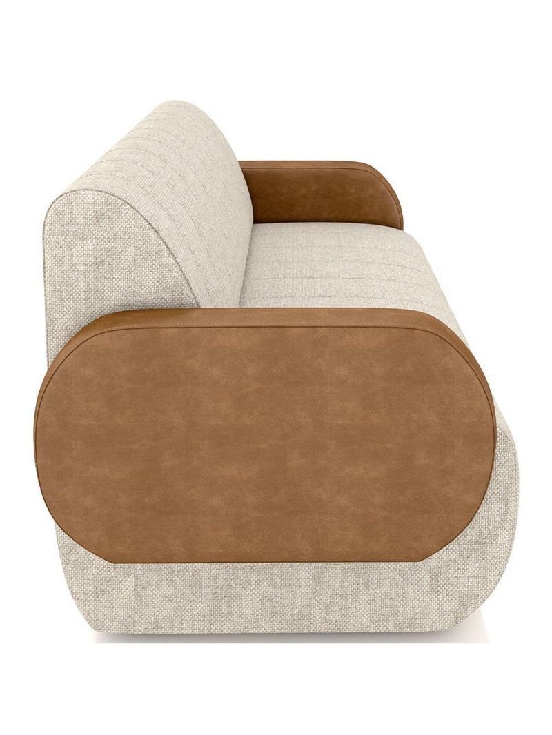 Sofá 3 Lugares Sala Living Orgânico 188cm Fávara K01 Couríssimo Whisky Linho Champanhe - Lyam Decor