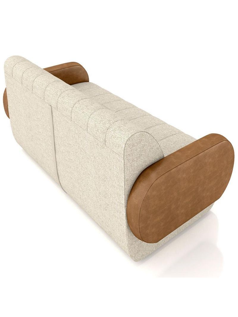 Sofá 3 Lugares Sala Living Orgânico 188cm Fávara K01 Couríssimo Whisky Linho Champanhe - Lyam Decor