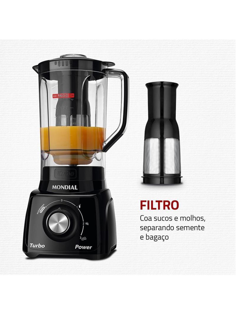 Liquidificador mondial turbo power l-99 fb copo san cristal 3 velocidades 550w preto
