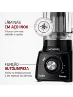 Liquidificador mondial turbo power l-99 fb copo san cristal 3 velocidades 550w preto