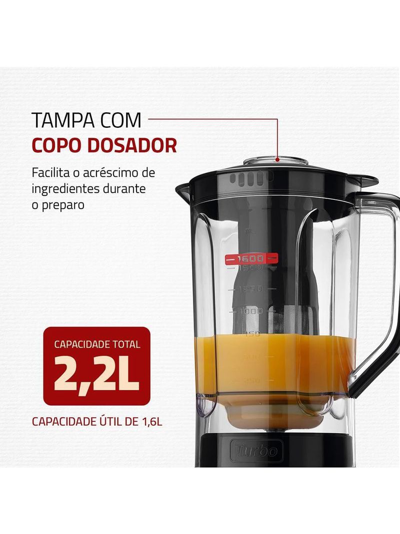 Liquidificador mondial turbo power l-99 fb copo san cristal 3 velocidades 550w preto