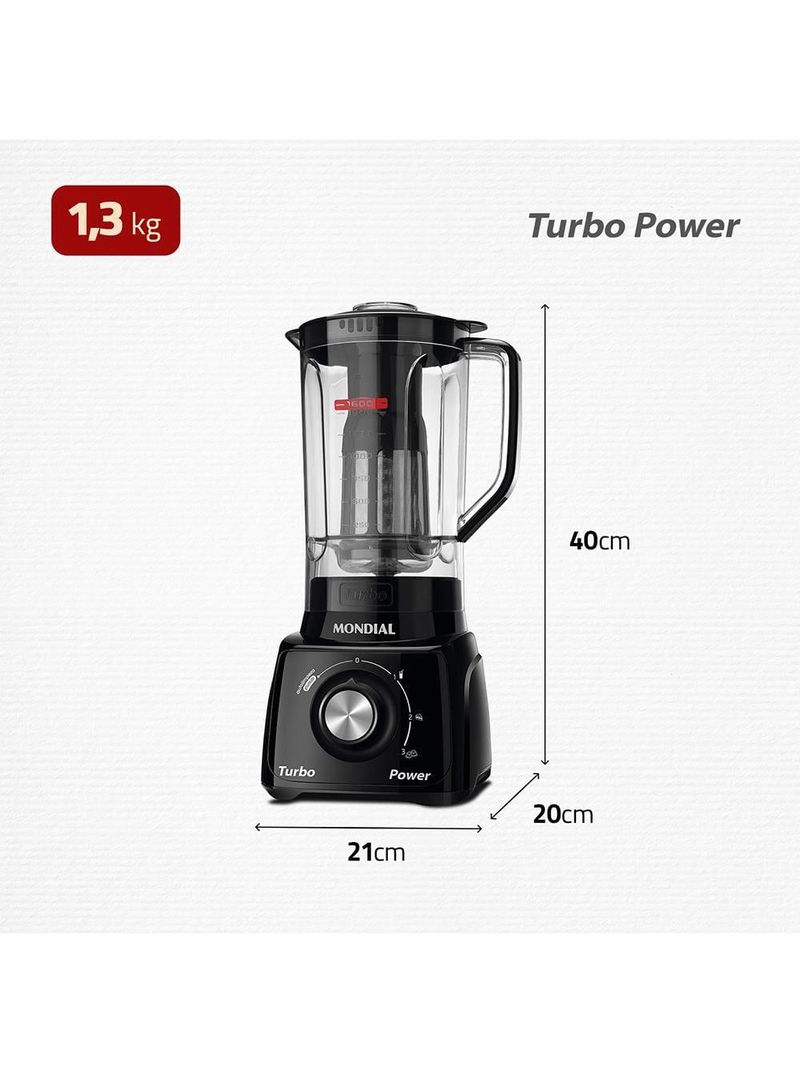 Liquidificador mondial turbo power l-99 fb copo san cristal 3 velocidades 550w preto