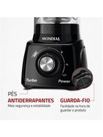 Liquidificador mondial turbo power l-99 fb copo san cristal 3 velocidades 550w preto