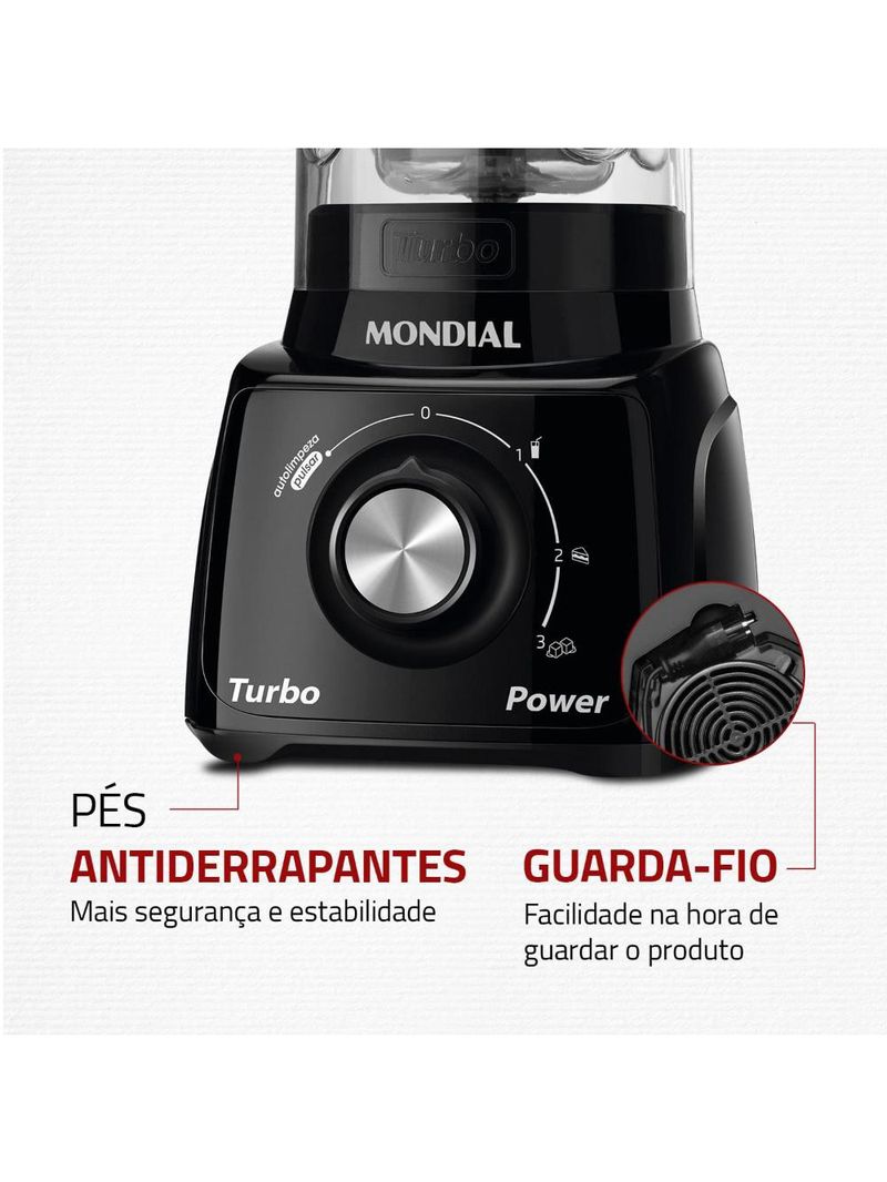 Liquidificador mondial turbo power l-99 fb copo san cristal 3 velocidades 550w preto