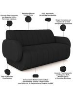 Sofá 3 Lugares Sala Living Orgânico 188cm Fávara K01 Veludo Preto - Lyam Decor